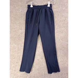 Athleta Metropolis Straight Leg Pants Navy Blue Drawstring Ankle Zip Size 0